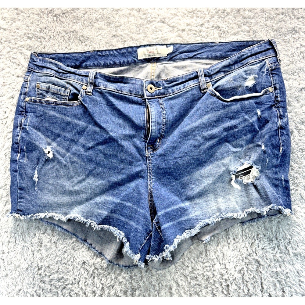 Torrid Denim Shorts Womens 24 Distressed Raw Hem Blue Stretch Plus Size